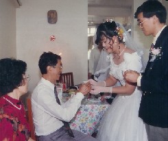 wedding tea ceremony in western gown